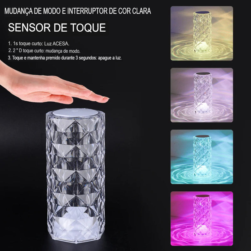 CRYSTALGLOW® - Luminária de Luxo Cristal que Muda a Cor com o Toque - Elegância e Personalização ao Seu Alcance - Oferta Exclusiva Hoje.